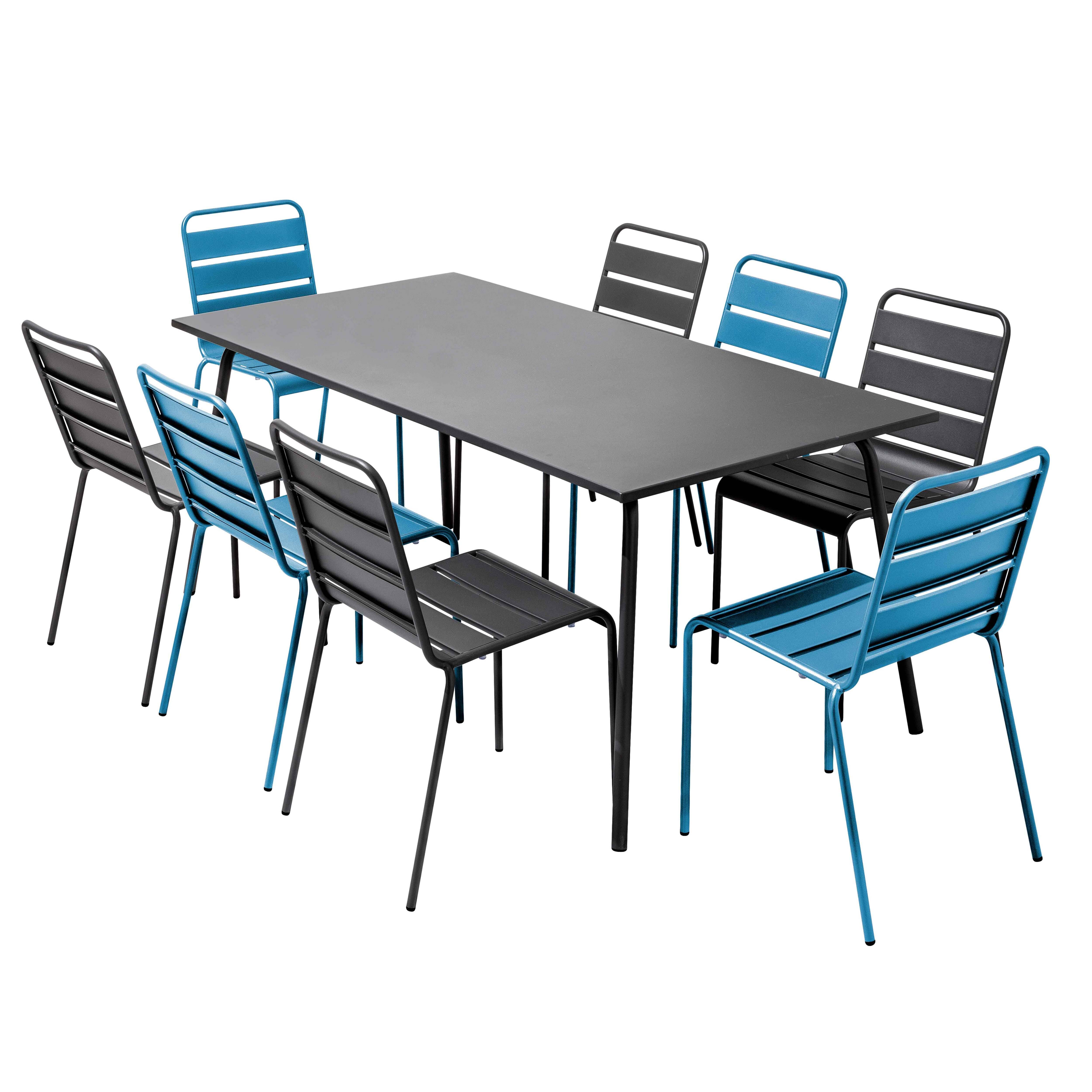 Oviala - Ensemble table de jardin et 8 chaises en métal gris et bleu pacific Palavas - Oviala - Imagen 1