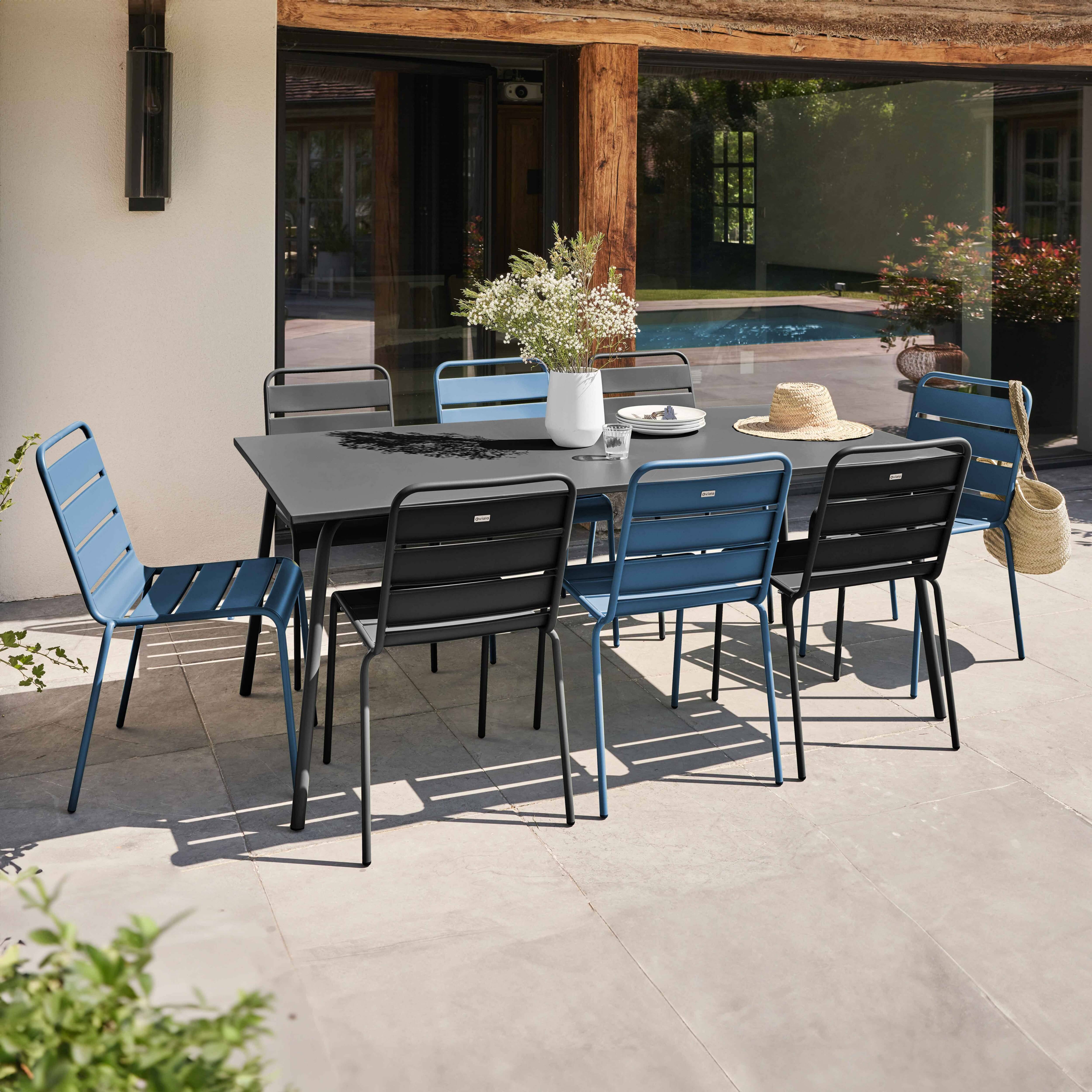 Oviala - Ensemble table de jardin et 8 chaises en métal gris et bleu pacific Palavas - Oviala - Imagen 6