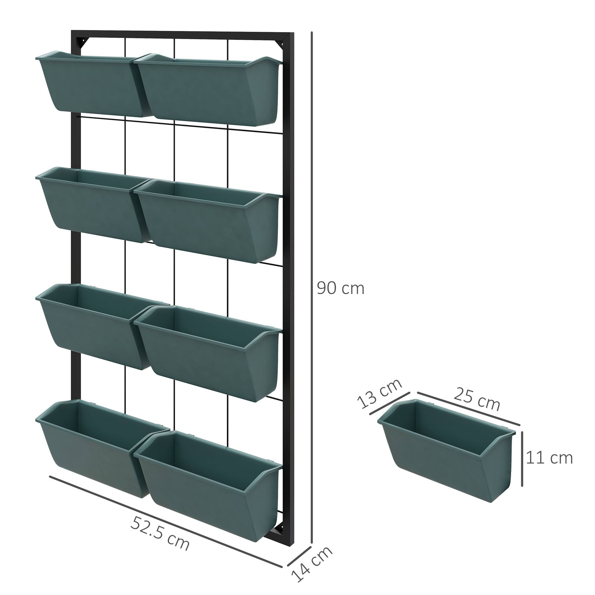 potager vertical mural 4 niveaux 8 pots acier plastique 52x14x90 jardin vertical vert noir - Image 5