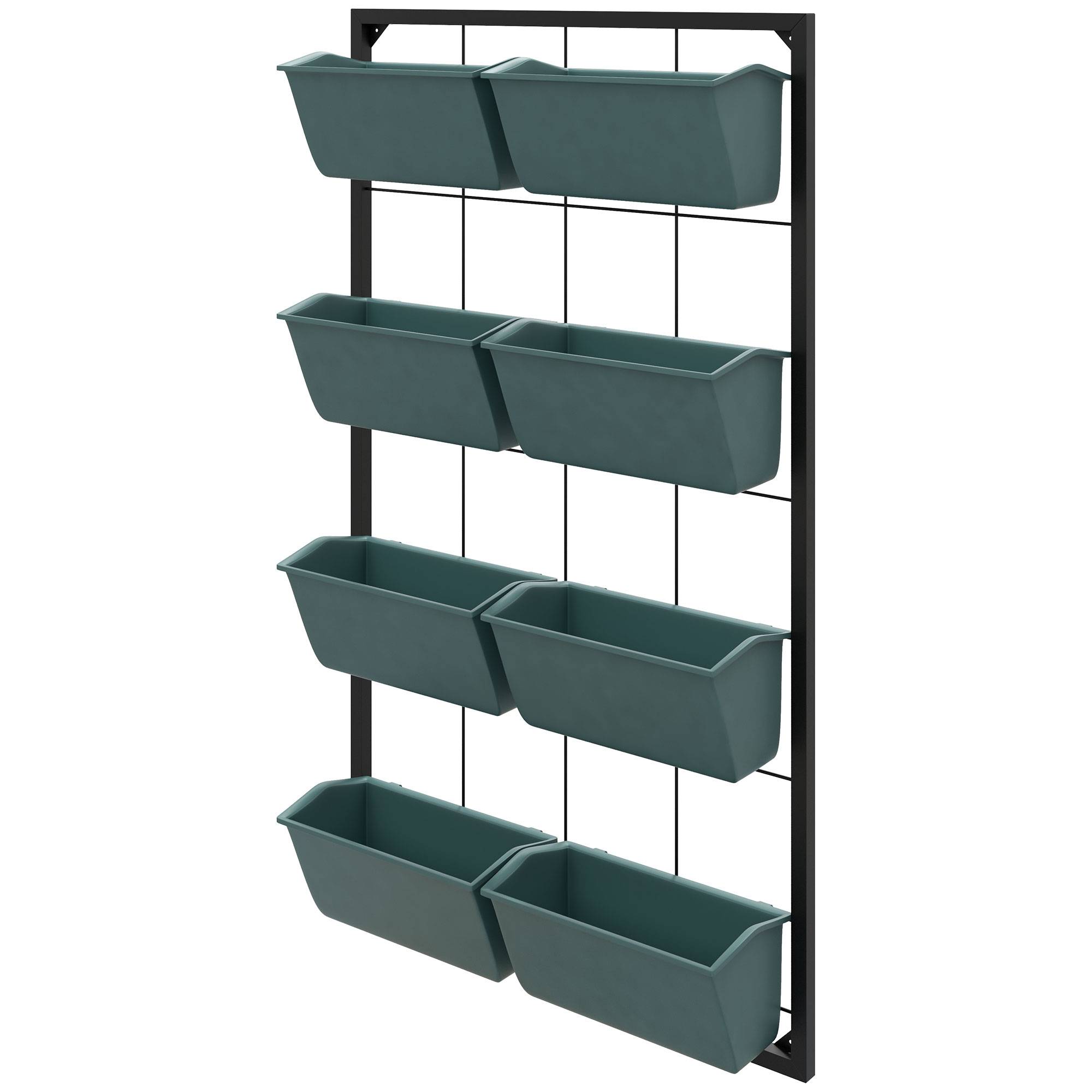 potager vertical mural 4 niveaux 8 pots acier plastique 52x14x90 jardin vertical vert noir - Image 2