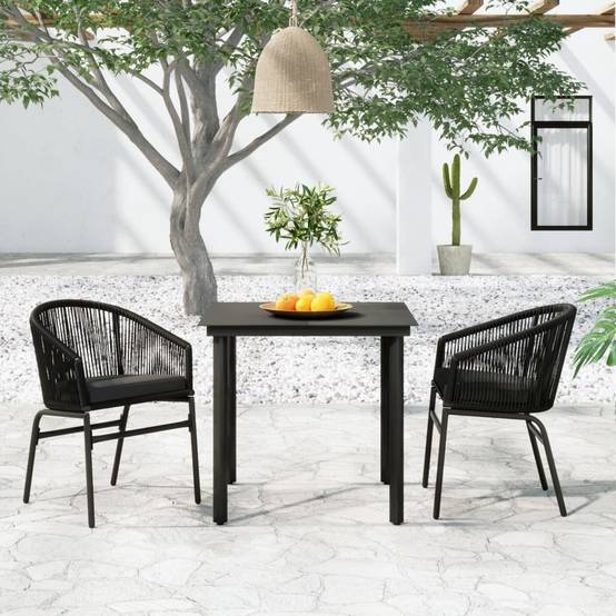 Ensemble Repas de Jardin 2P Rotin PVC avec Coussins Noir – ComfortXL Outdoor Living - Image 1