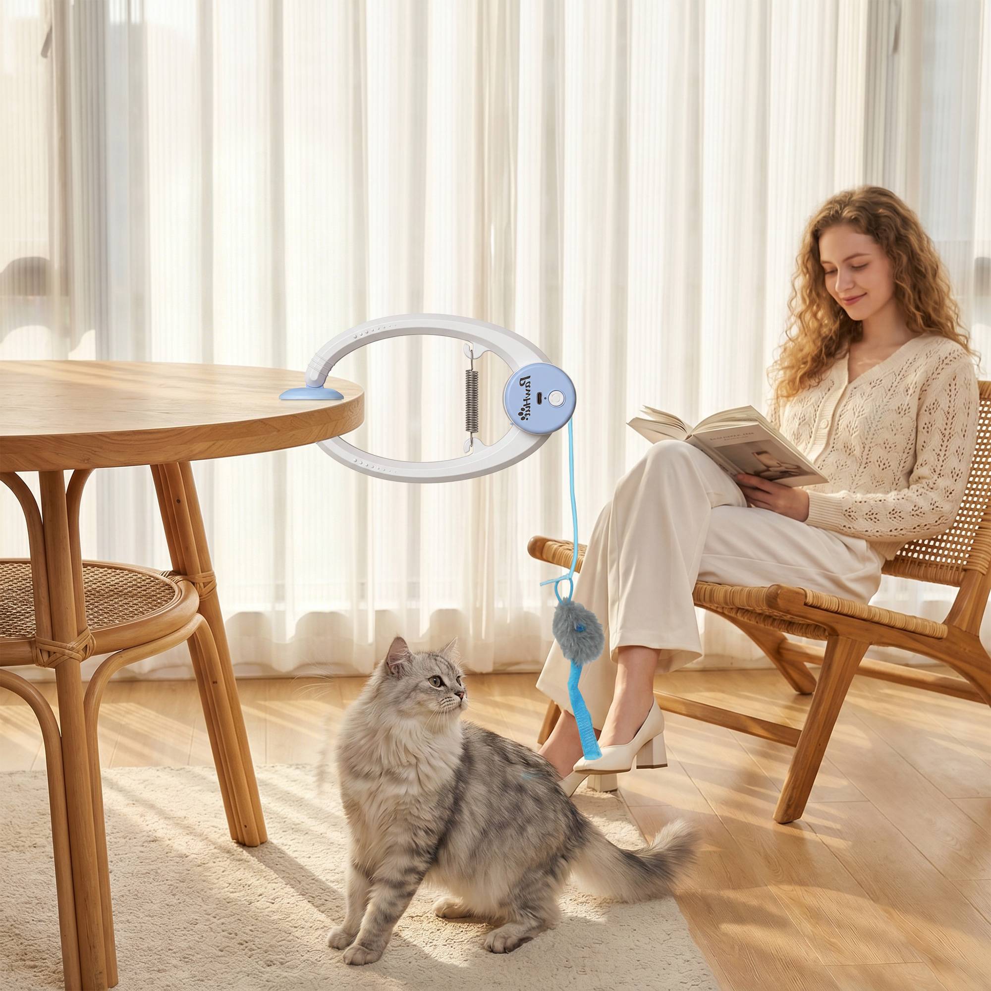 ComfortXL - Jouet interactif pour chat ABS blanc 24,1 x 13,8 x 6,6 cm à suspendre avec souris rebondissante rechargeable USB-C - Image 9