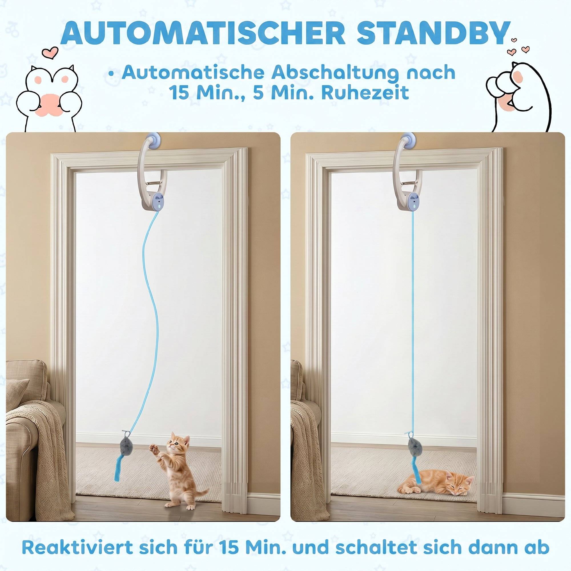 ComfortXL - Jouet interactif pour chat ABS blanc 24,1 x 13,8 x 6,6 cm à suspendre avec souris rebondissante rechargeable USB-C - Image 5