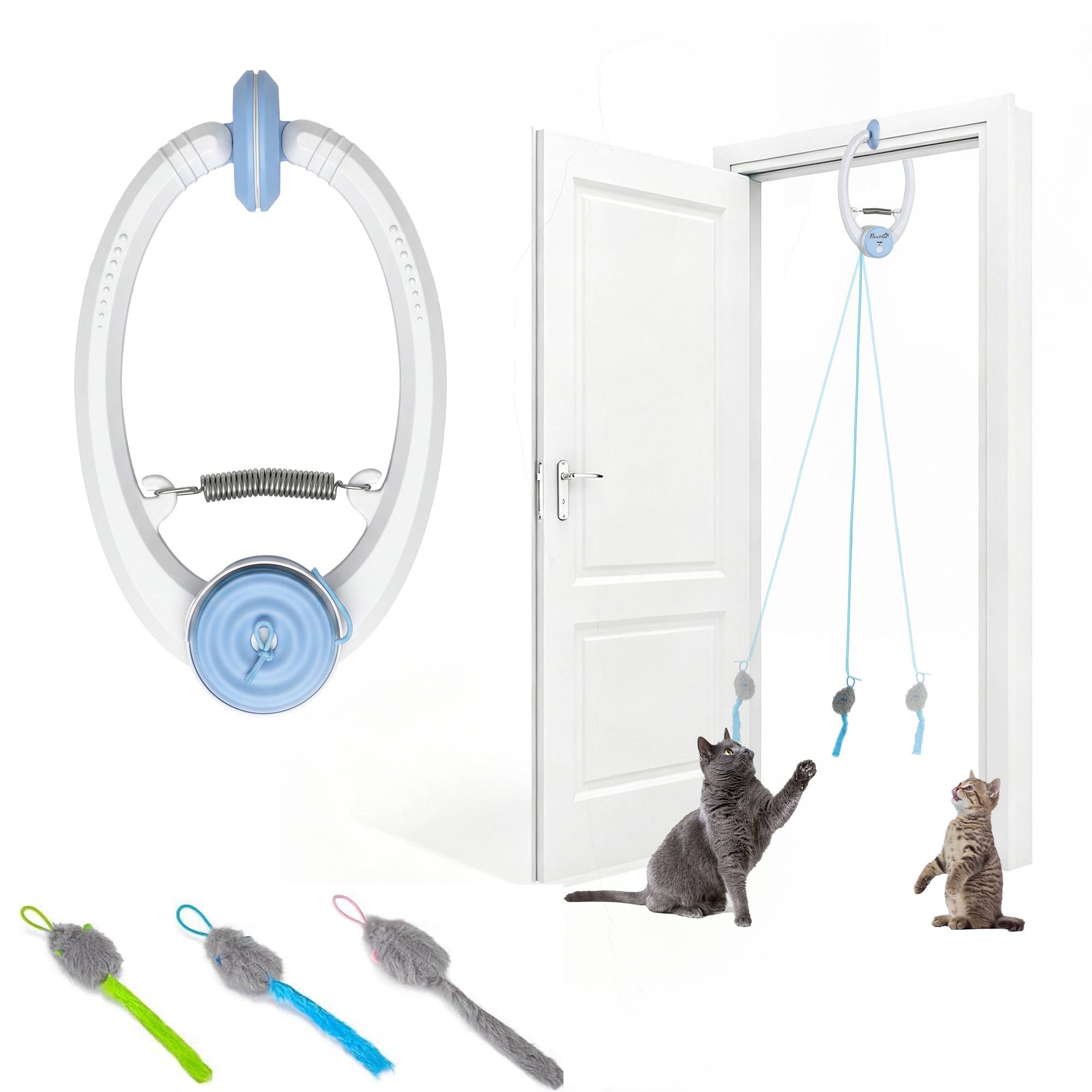 ComfortXL - Jouet interactif pour chat ABS blanc 24,1 x 13,8 x 6,6 cm à suspendre avec souris rebondissante rechargeable USB-C - Image 2
