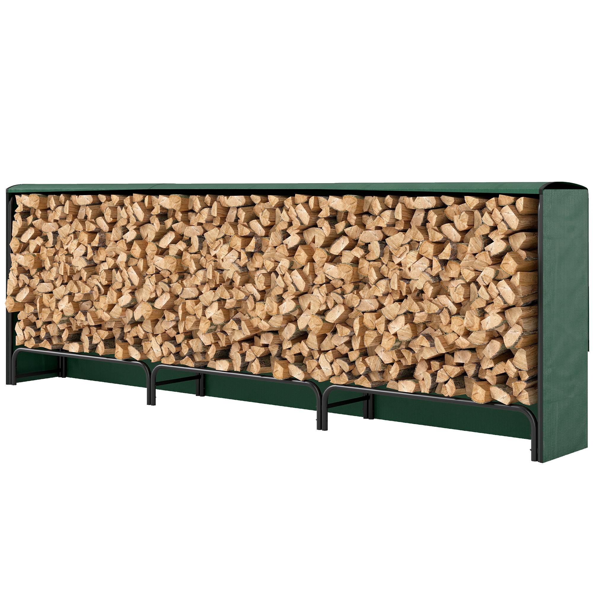 Râtelier à bûches réglable de 1 m³ avec bâche imperméable en PE, structure métallique, 300 x 36 x 99 cm, noir et vert foncé - Image 2