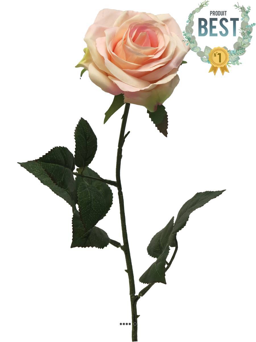 Artificielles - Rose factice Paris H64 cm tête D9cm 12 feuilles tissu Rose pâle - BEST - couleur: Rose pâle - Imagen 1