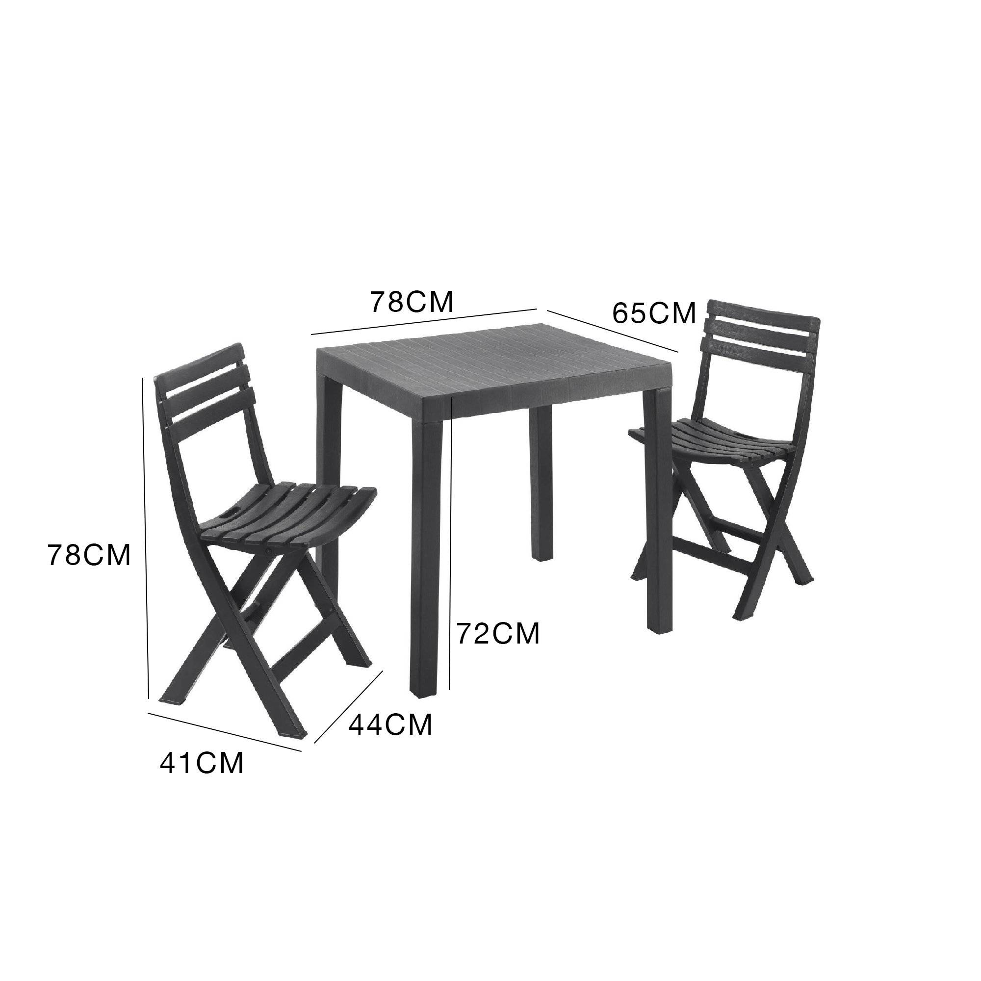 Dmora - Salon d'extérieur Ortisei, Composition de jardin avec 1 table rectangulaire et 2 chaises pliantes, Salon intérieur et extérieur, Anthracite - Dmora - Imagen 3