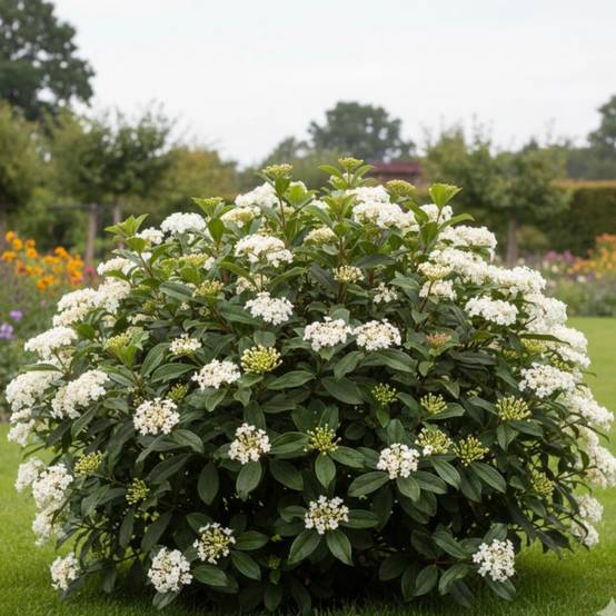 Viorne de David, Viburnum à fleurs Blanche - feuillage Persistant - Pot de 3L - 40/60 cm- hauteur à maturité De 2,50 m à 3,00 m - Image 2