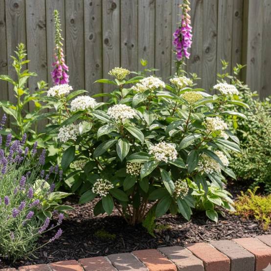 Viorne de David, Viburnum à fleurs Blanche - feuillage Persistant - Pot de 3L - 40/60 cm- hauteur à maturité De 2,50 m à 3,00 m - Image 3