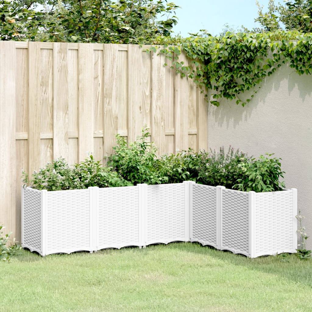 ComfortXL - Grand Bac à Fleurs Modulable Polypropylène pour Terrasse Carré Potager Aspect Rotin 160x120x53 cm Blanc - ComfortXL Outdoor Living - Image 1