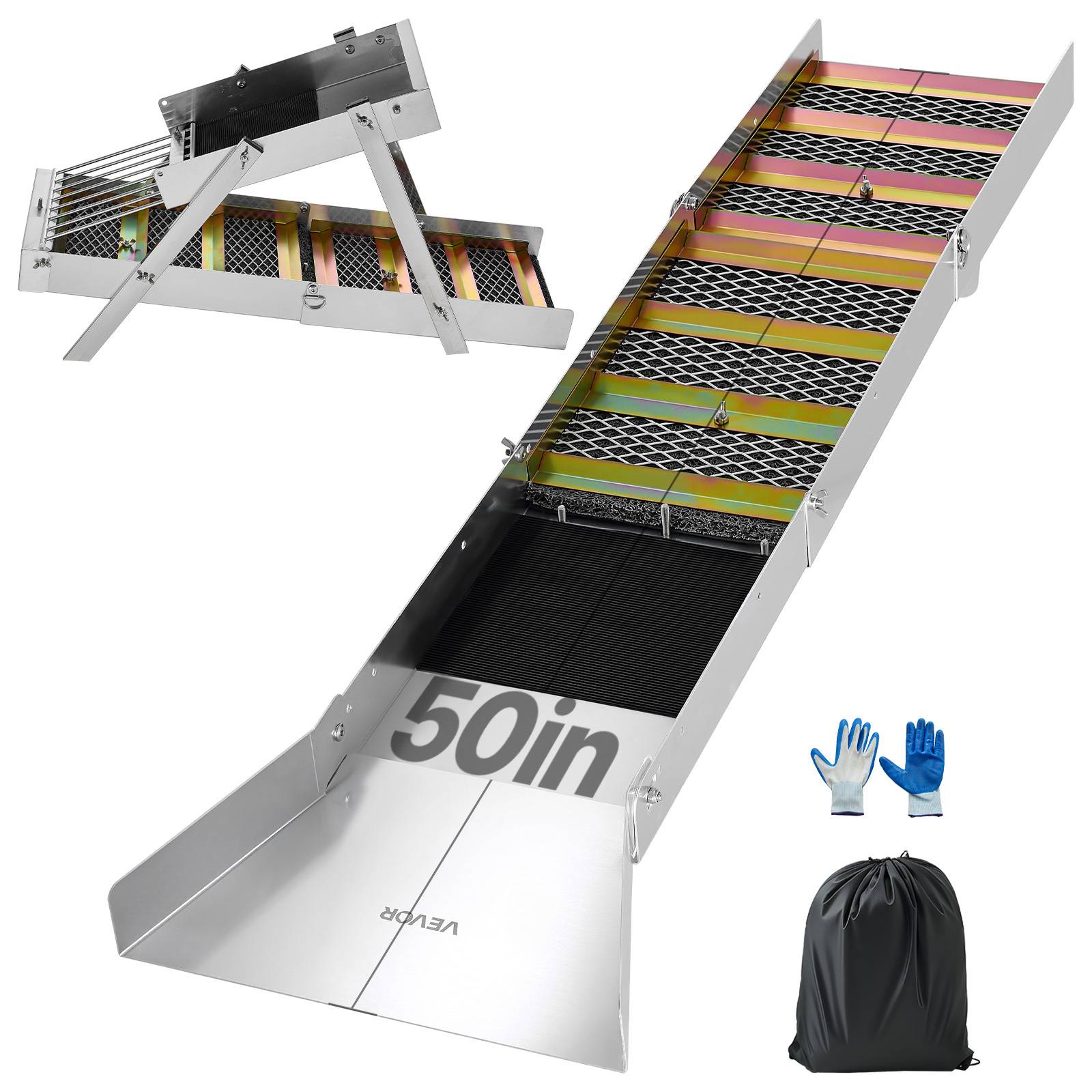Vevor - VEVOR rampe d'orpaillage pliable 127 cm, sluice high banker 2 en 1 en alliage d'aluminium, kit portable avec sac à dos à cordon et gants. - Image 1