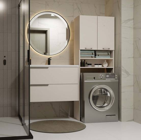 Importdistrib - Meuble pour machine à laver 180X64X30 cm beige - Image 2
