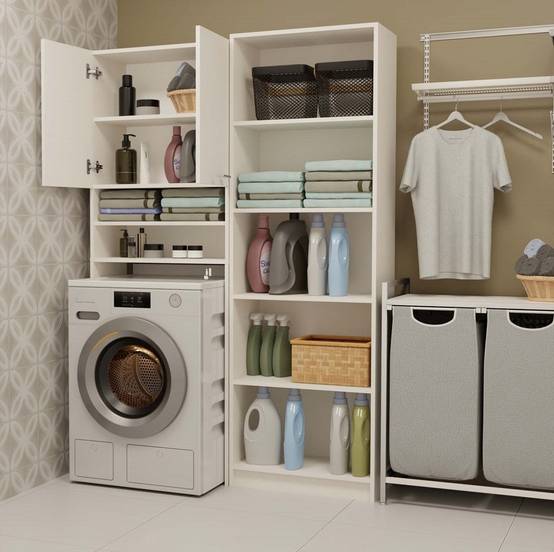 Importdistrib - Meuble pour machine à laver 180X64X30 cm beige - Image 5