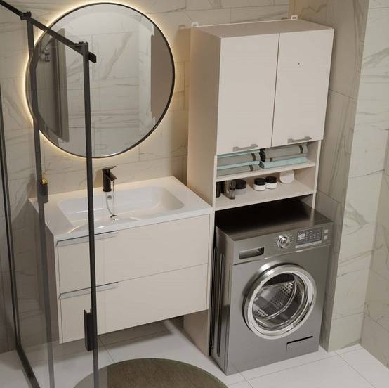 Importdistrib - Meuble pour machine à laver 180X64X30 cm beige - Image 8