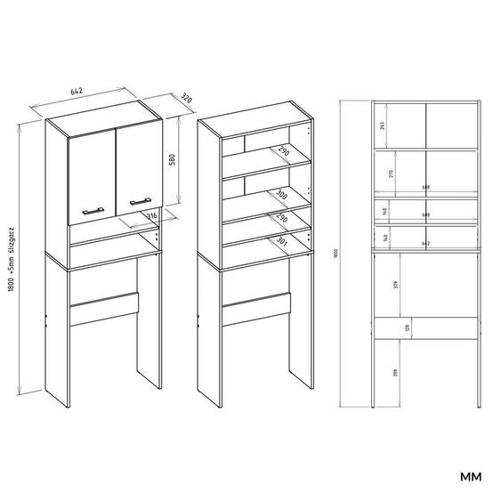 Importdistrib - Meuble pour machine à laver 180X64X30 cm beige - Image 9