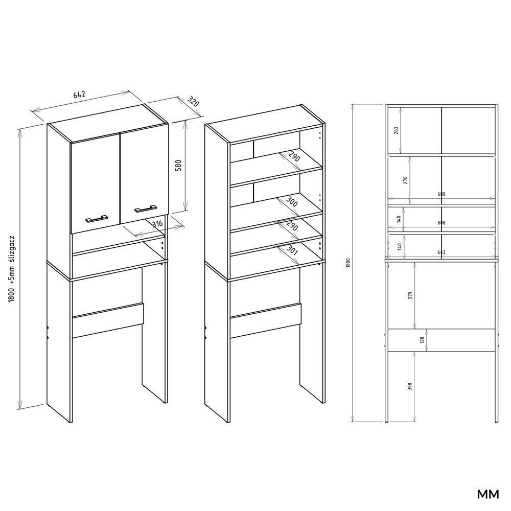 Importdistrib - Meuble pour machine à laver 180X64X30 cm beige - Image 9