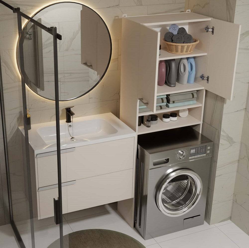 Importdistrib - Meuble pour machine à laver 180X64X30 cm beige - Image 4