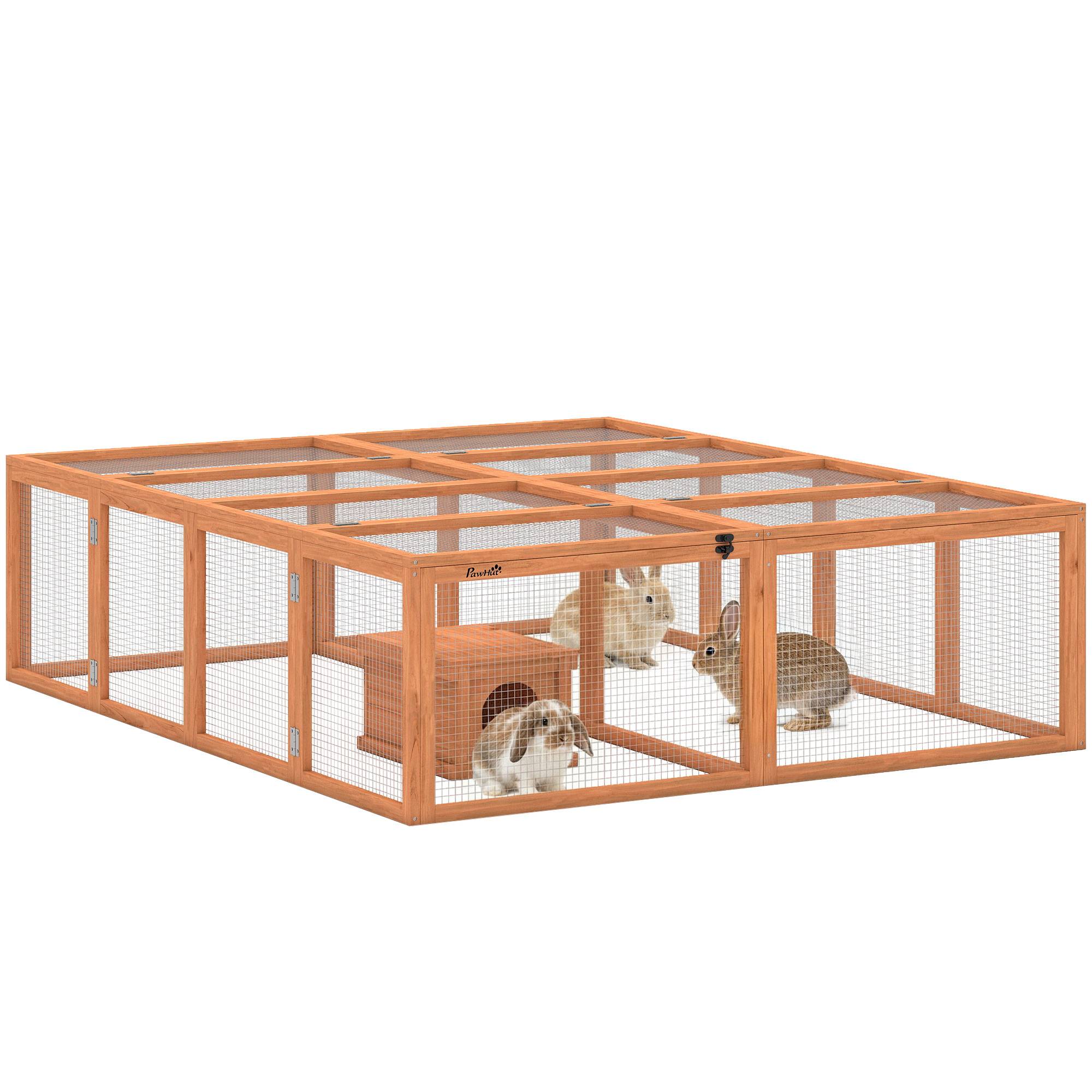 Sans Marque - Enclos lapin bois 2 portes abri pour 2-4 lapins nains 180,4x150x48 cm Orange - Image 1