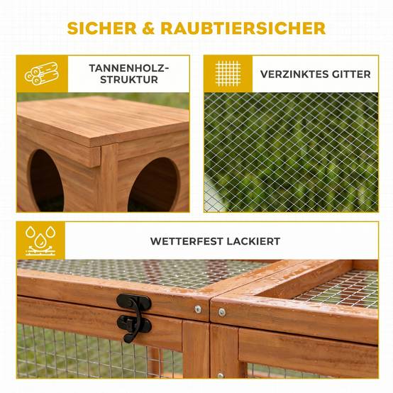 Sans Marque - Enclos lapin bois 2 portes abri pour 2-4 lapins nains 180,4x150x48 cm Orange - Image 8