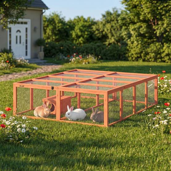 Sans Marque - Enclos lapin bois 2 portes abri pour 2-4 lapins nains 180,4x150x48 cm Orange - Image 3