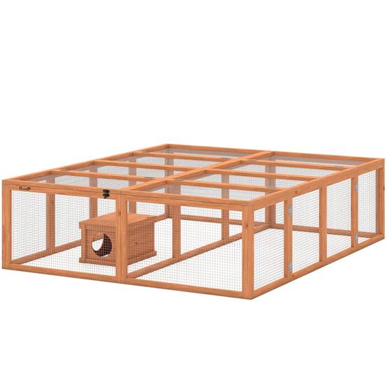 Sans Marque - Enclos lapin bois 2 portes abri pour 2-4 lapins nains 180,4x150x48 cm Orange - Image 2