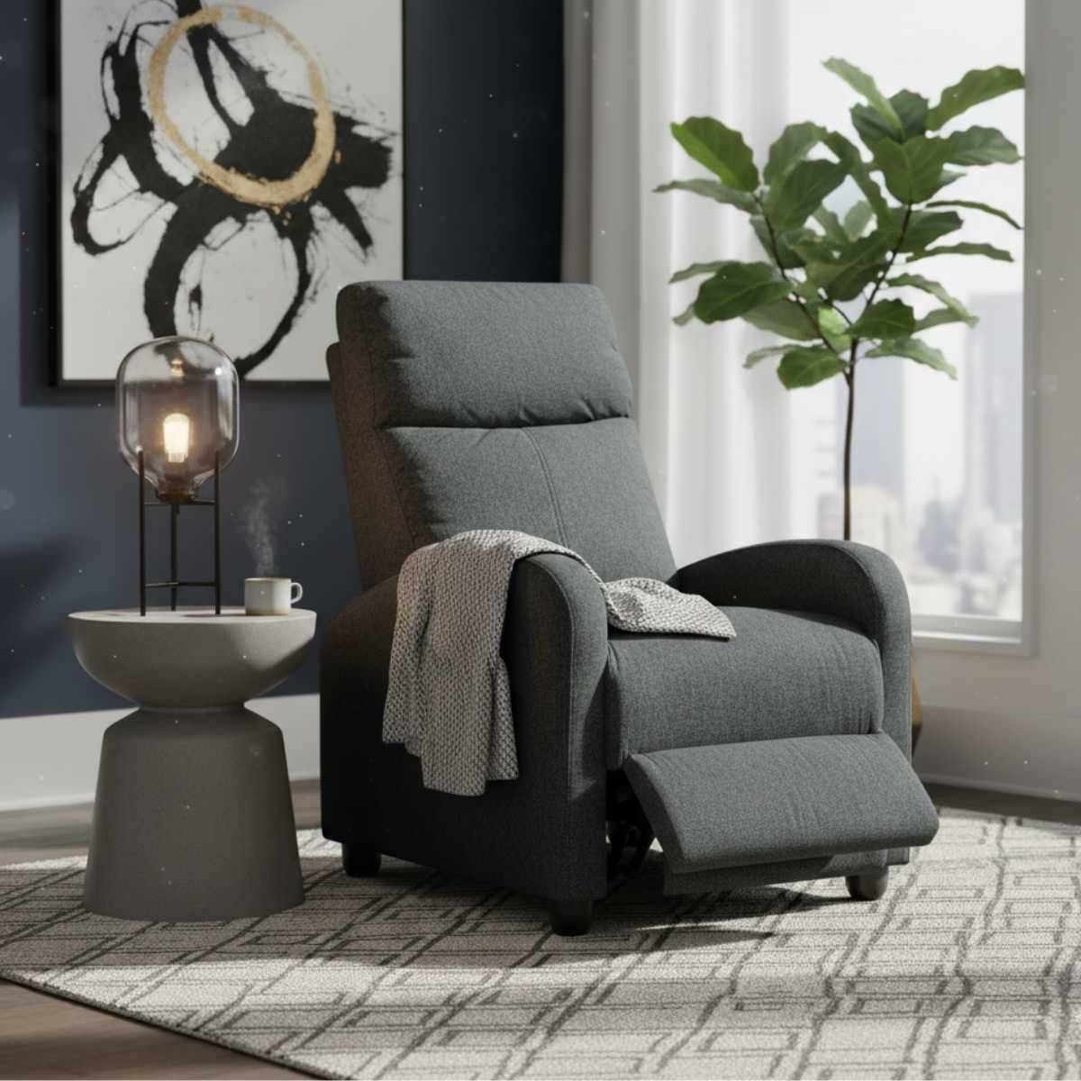 Fauteuil Relax Pushback Tissu Gris Foncé - MELBOURNE - Image 4