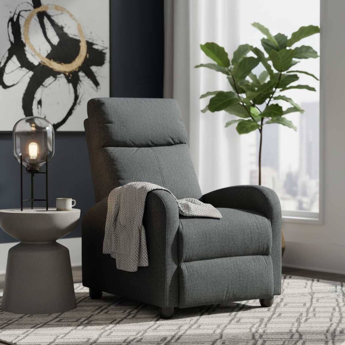 Fauteuil Relax Pushback Tissu Gris Foncé - MELBOURNE - Image 2