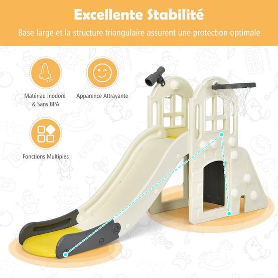 Toboggan 6 en 1 pour Enfant - Glisse de 140 CM,Aire de Jeux Extérieure 3-8 Ans, Jaune - Image 2