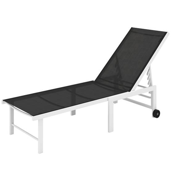 Sans Marque - Transat de jardin inclinable à roulettes, dossier réglable 5 positions et structure en acier, 166 x 60 x 84 cm, gris - Image 1