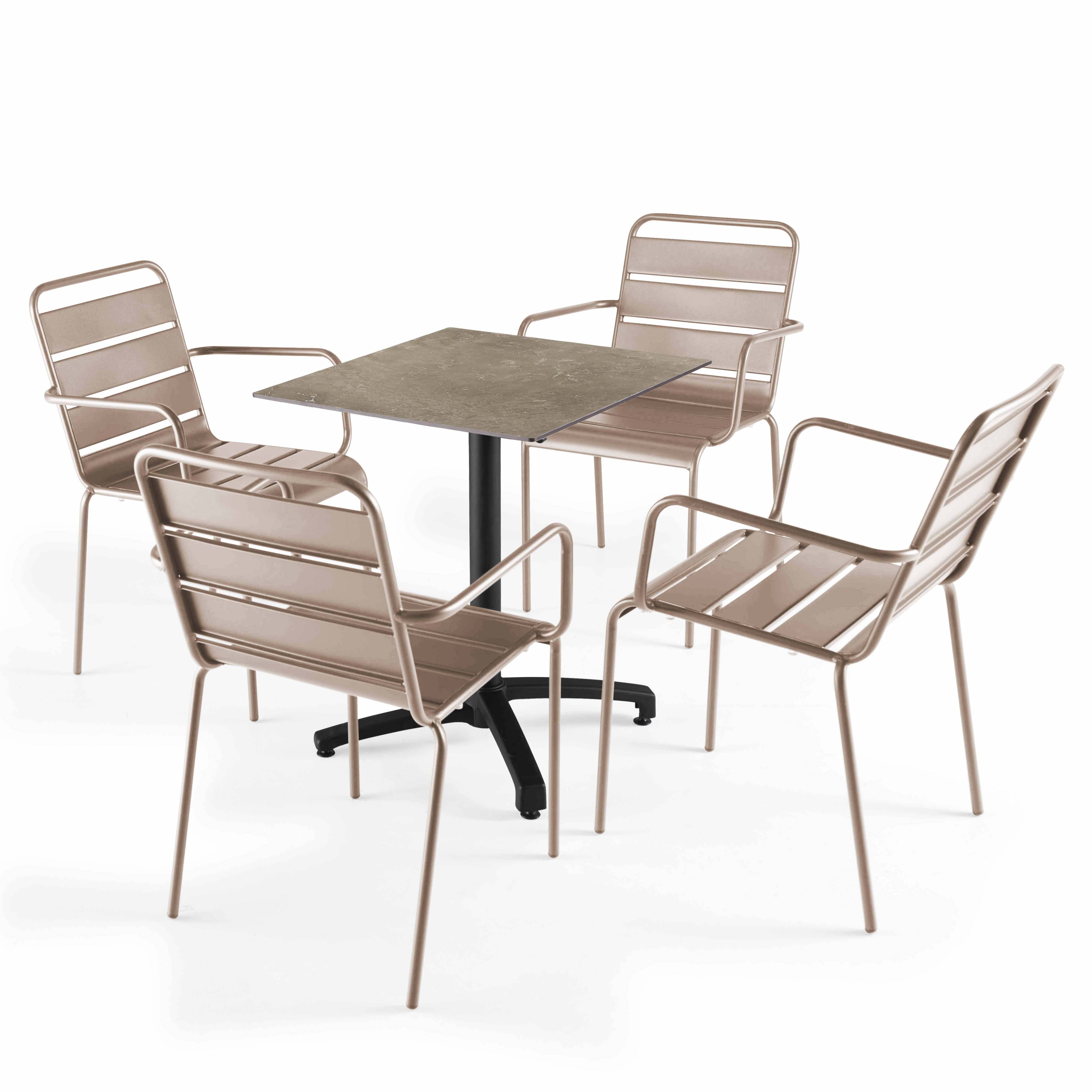 Oviala - Ensemble table terrasse stratifié marbre beige et 4 fauteuils taupe - Oviala - Imagen 1