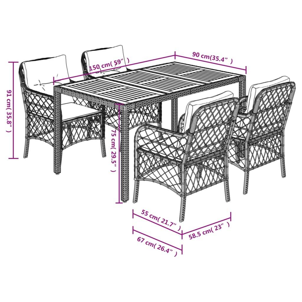 Ensemble Table et Chaises de Jardin 4 Personnes, Table Bois 150cm et Fauteuils en Résine Tressée Noire – ComfortXL Outdoor Living - Image 7