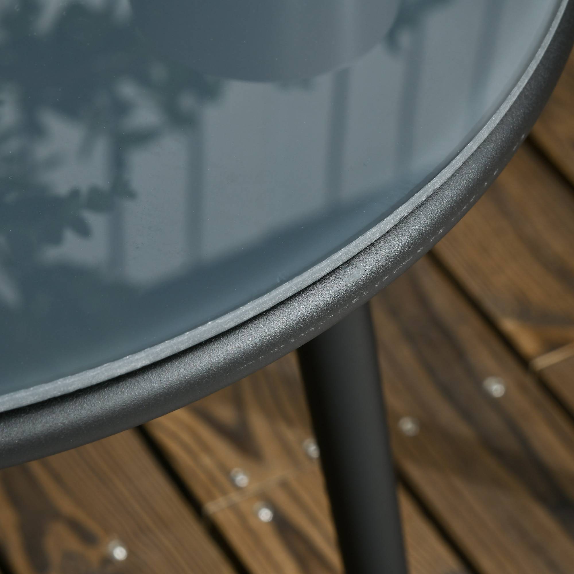 Outsunny - Salon de jardin 2 personnes 3 pièces 2 fauteuils avec coussins table basse ronde plateau verre trempé corde tressée métal gris - Outsunny - Imagen 4