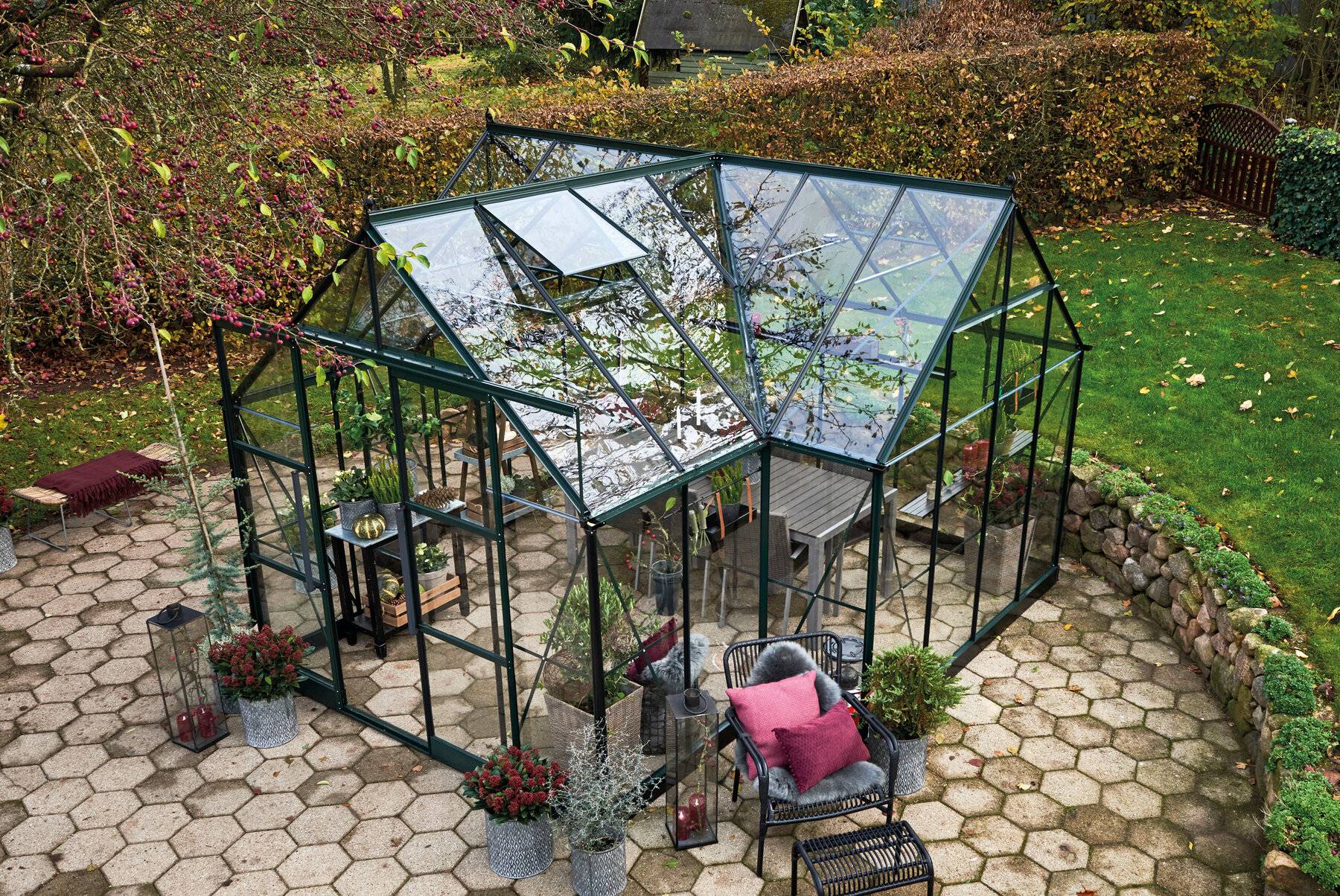 Halls - Serre en verre trempé 13 m² ICON Gardenhouse 8 + embase, vert - Halls - Image 1