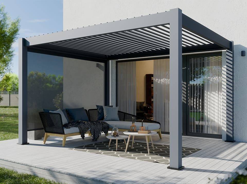Direct Abris - Pergola bioclimatique autoportée 3x4 m en aluminium avec lames orientables et store latéral 12 m² - Direct Abris - Imagen 1