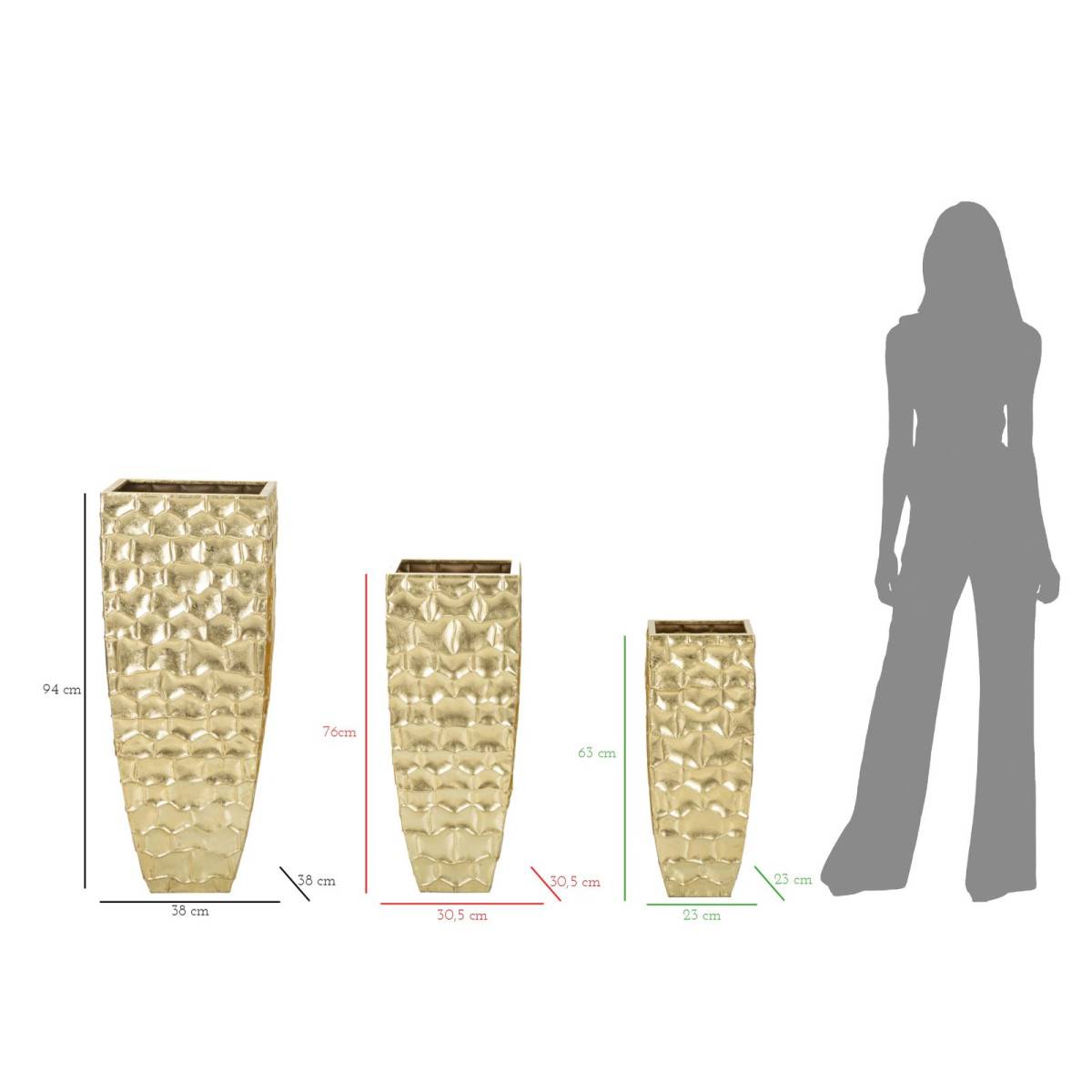 Lot de 3 Vases en Métal "Glody" 94cm Or - Image 7