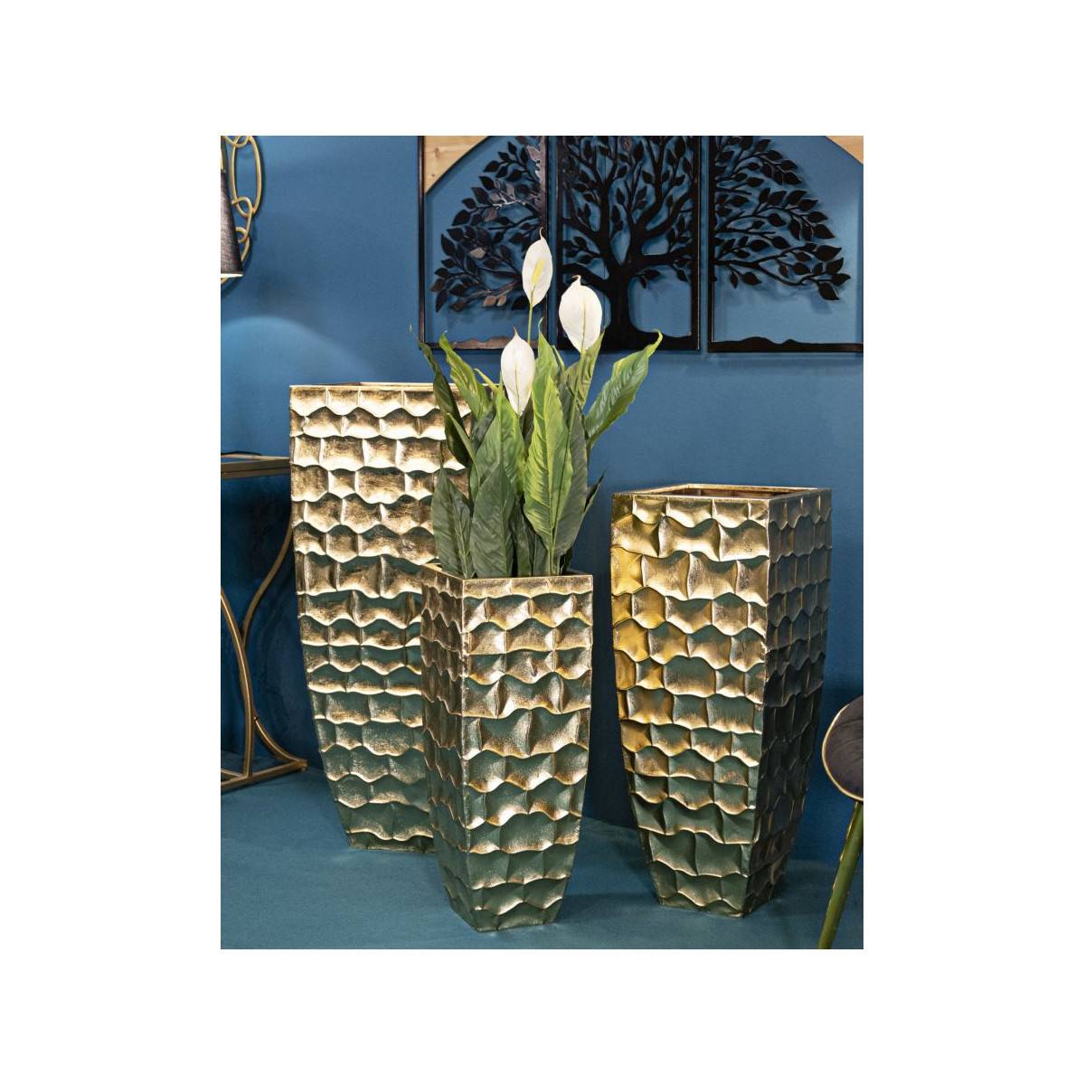 Lot de 3 Vases en Métal "Glody" 94cm Or - Image 6