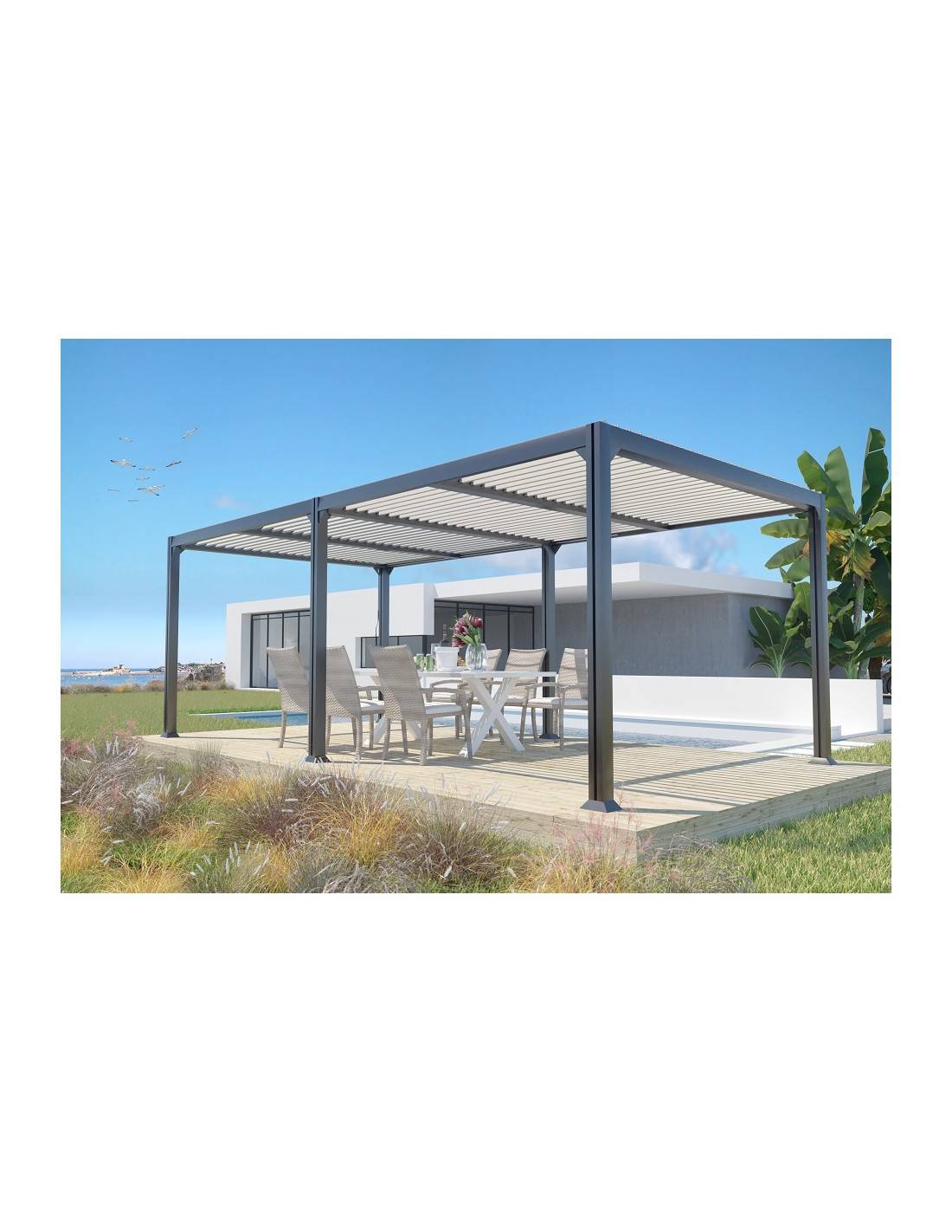 Couleurs du monde - Memphis - Pergola autoportante bioclimatique 3x6m en aluminium  - Couleurs du Monde - Imagen 2