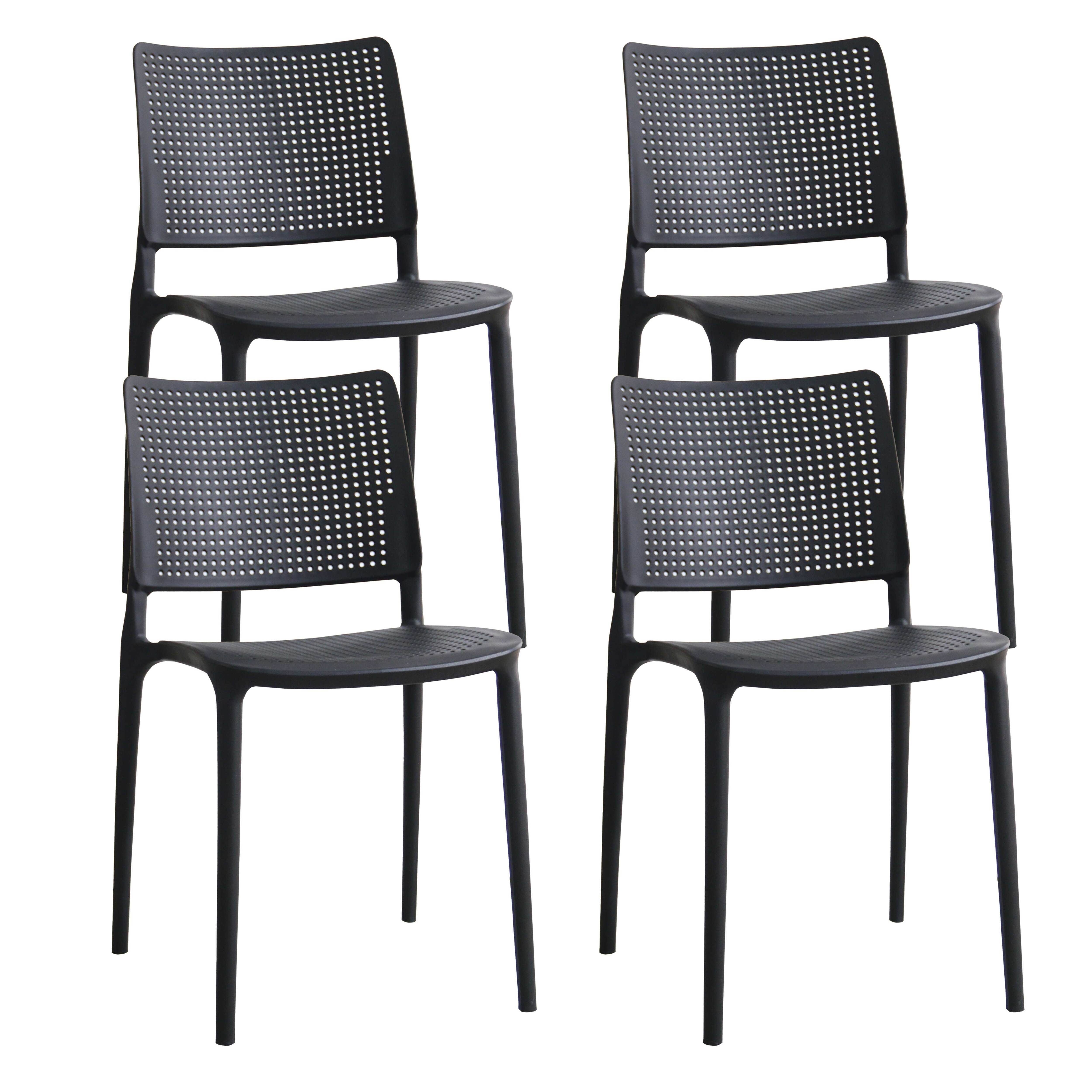 Oviala - Lot de 4 chaises de terrasse noires en plastique Riga - Oviala - Imagen 1