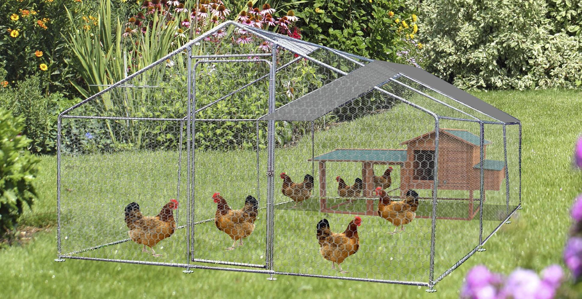Habrita - Enclos parc grillagé pour animaux 18 m2 - 8-20 poules - avec bâche de toit Habrita - Imagen 3