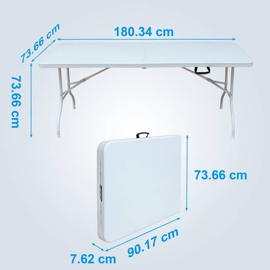 Table pliante de loisirs 180,34 cm, extérieur/maison/bureau, anti-rouille et facile à nettoyer (blanche) - Image 2
