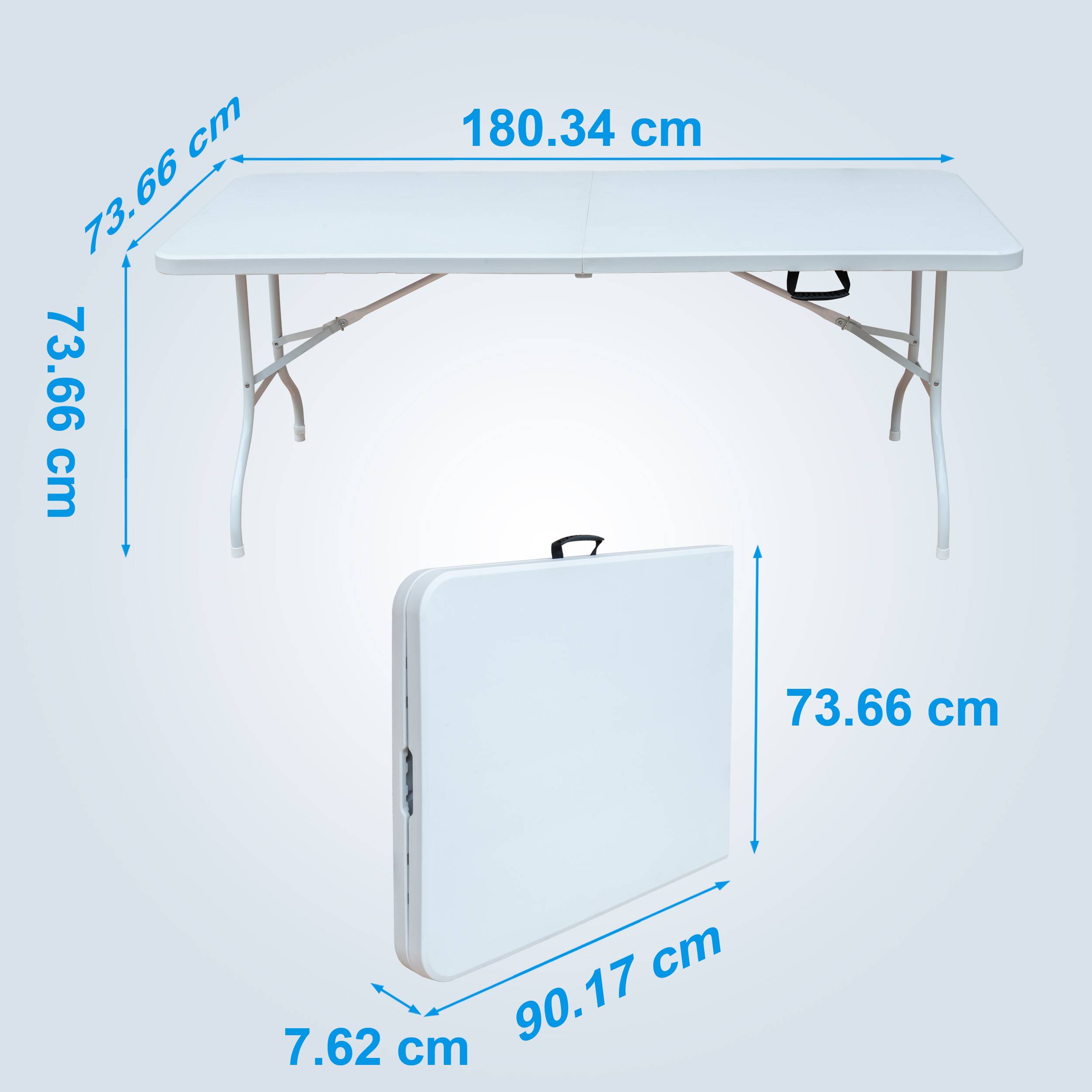 Table pliante de loisirs 180,34 cm, extérieur/maison/bureau, anti-rouille et facile à nettoyer (blanche) - Image 2
