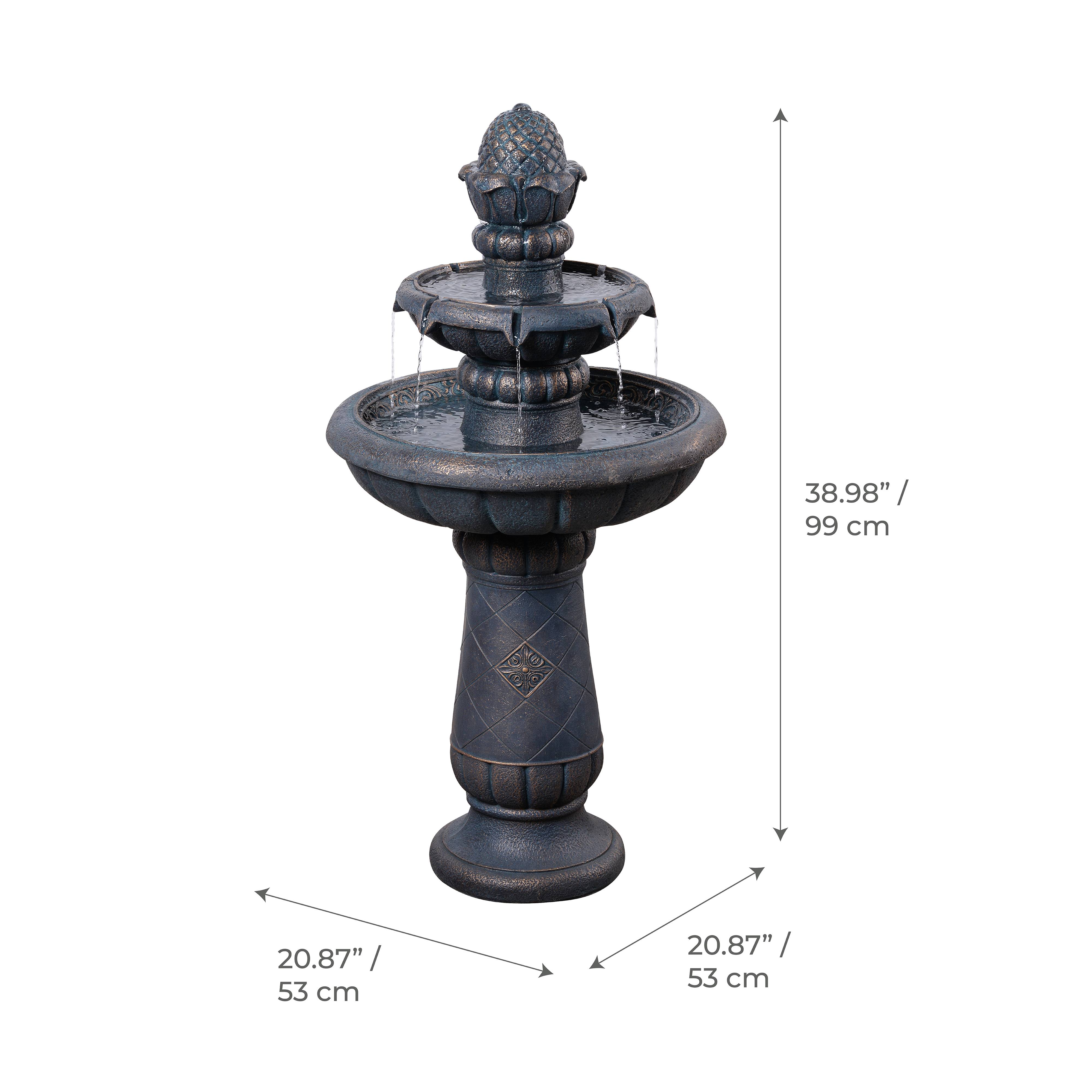 Fontaine bain d’oiseaux 2 niveaux finition pierre, 99cm, Gris, Teamson Home - Image 2