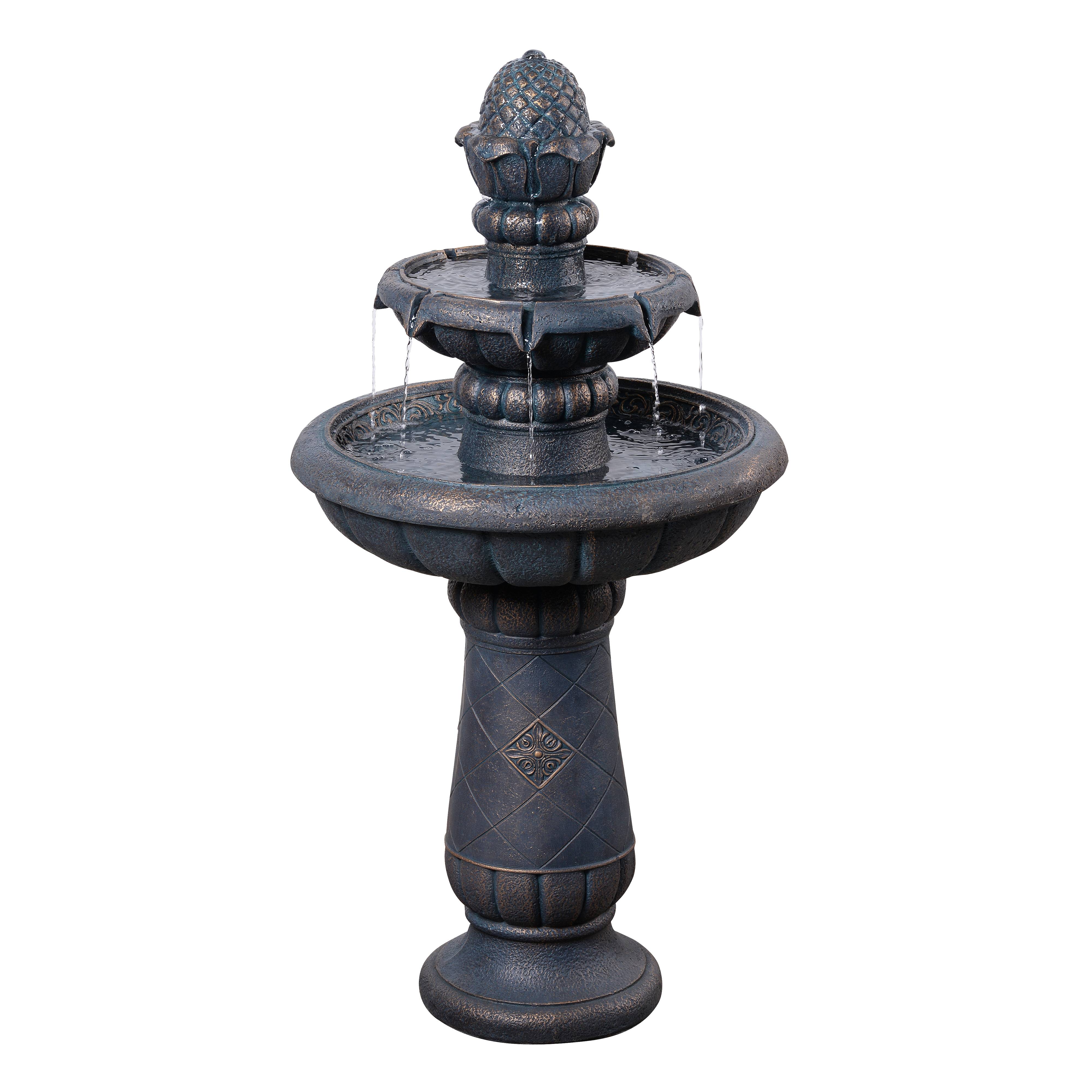 Fontaine bain d’oiseaux 2 niveaux finition pierre, 99cm, Gris, Teamson Home - Image 1