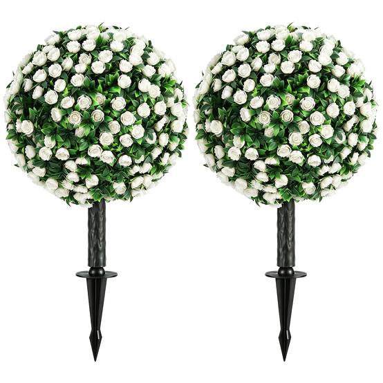 Sans Marque - Boules roses artificielles UV extérieur lot 2 rosiers 55 cm blanches - Image 2