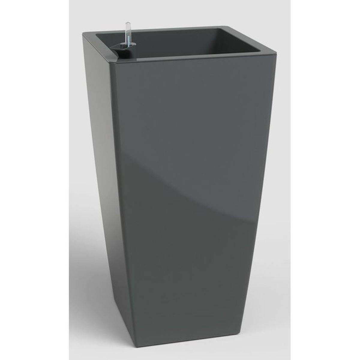 Cache-pot carré auto-arrosant Pisa anthracite brillant 40 x 40 x 78 cm - Artevasi - Image 1