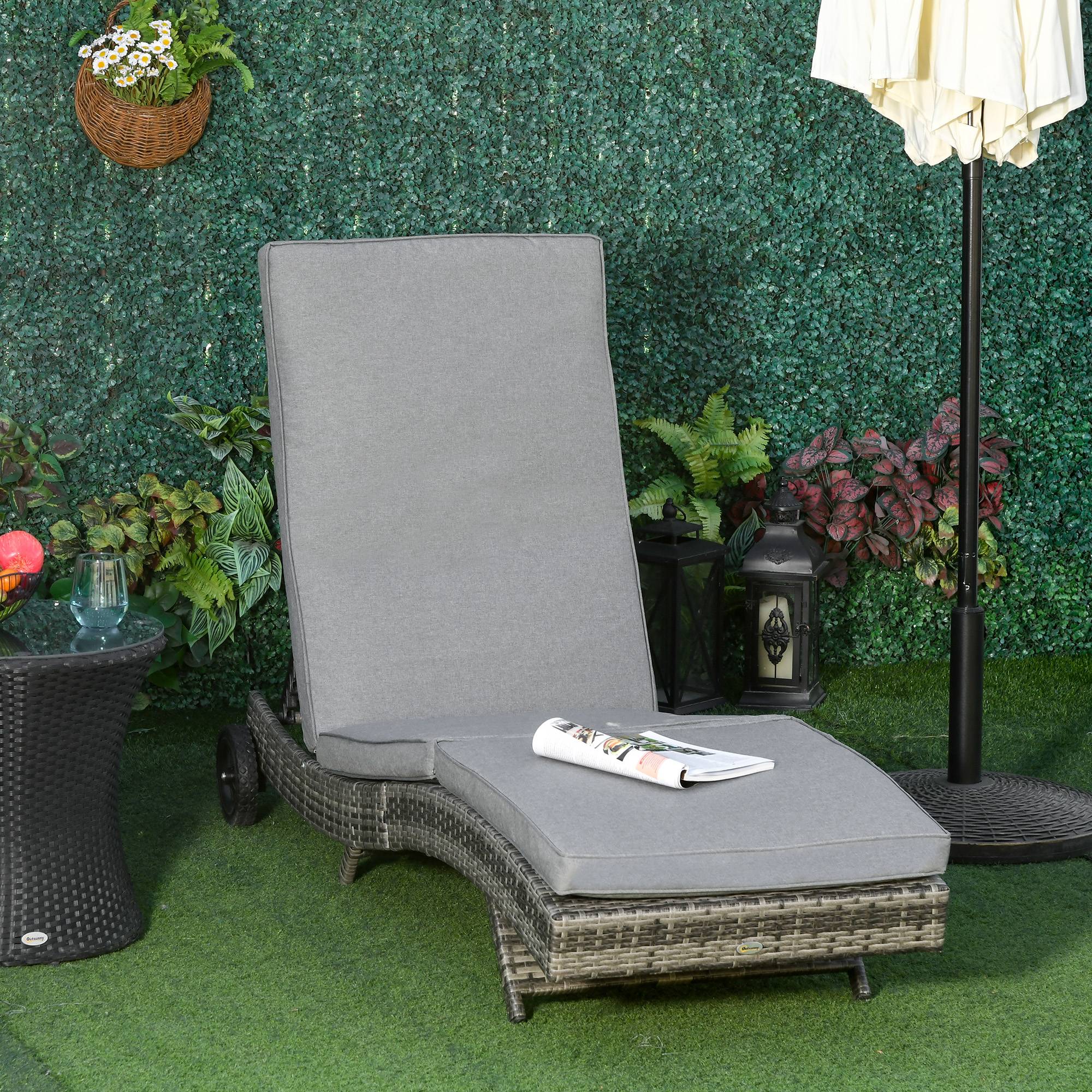ComfortXL - Bain de soleil en résine tressée et métal gris 207 x 70 x 70 cm jardin terrasse dossier 5 positions et roues - Image 1