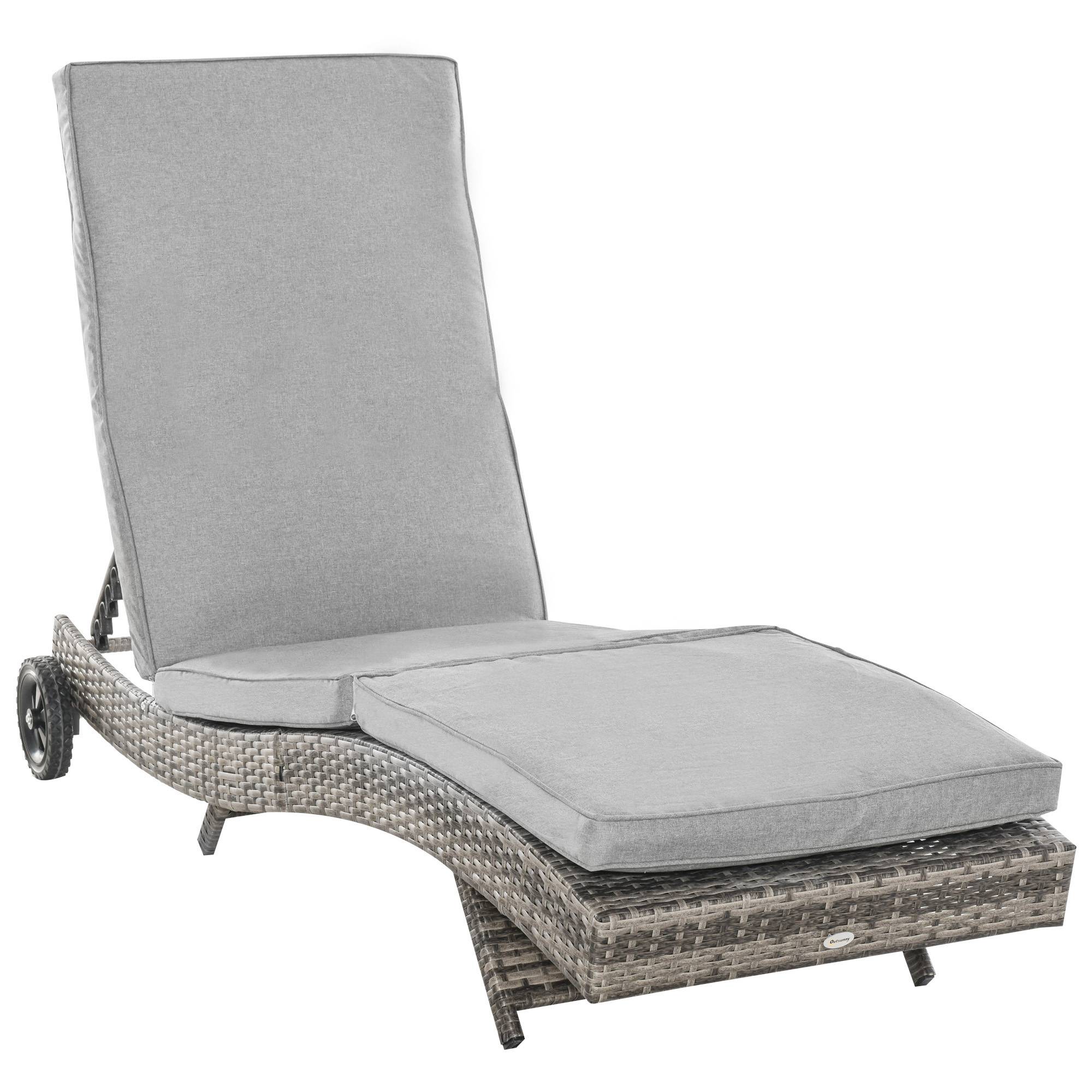 ComfortXL - Bain de soleil en résine tressée et métal gris 207 x 70 x 70 cm jardin terrasse dossier 5 positions et roues - Image 2