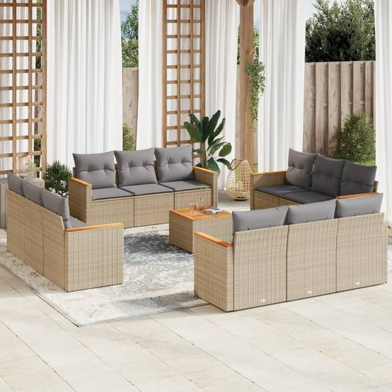 Salon de jardin beige 13 pièces en résine tressée avec rangement fonctionnel – ComfortXL Outdoor Living - Image 1