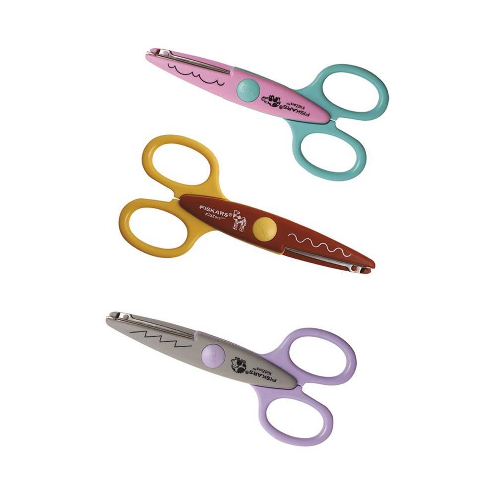 Fiskars - Pack de 3 ciseaux cranteurs Kidzors? Animaux du zoo
