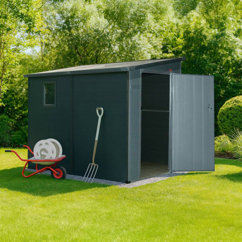 Abri de jardin adossé résine anthracite 3,55m² avec kit de fondation Jôbu - Image 2